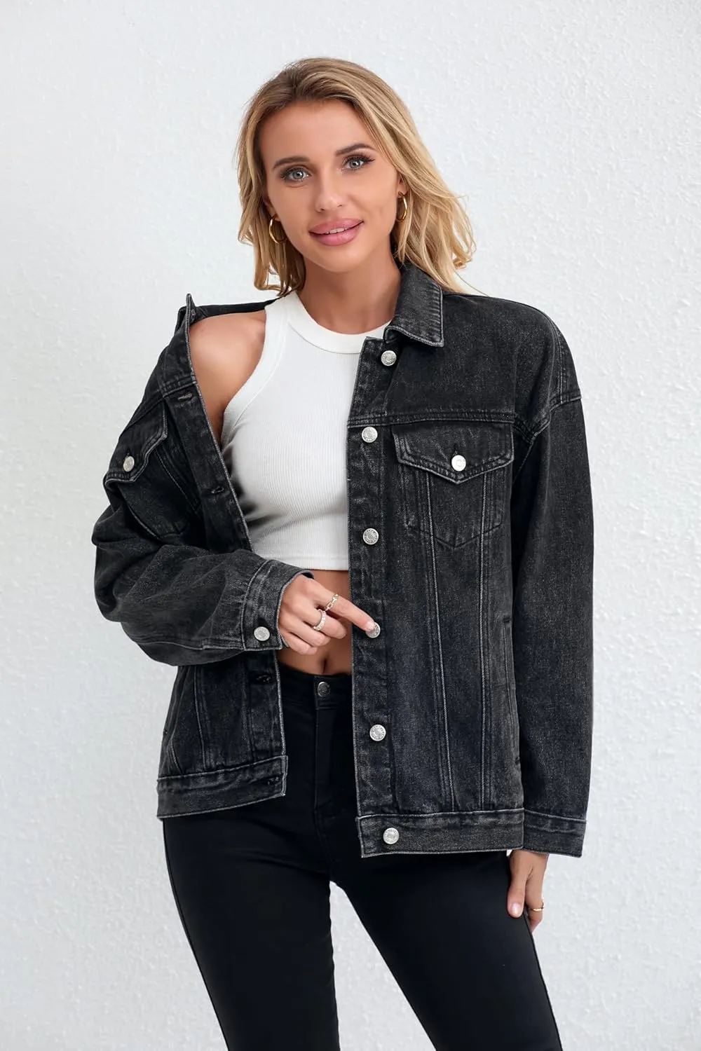 Jean Jacket for Women, Oversize Trendy Denim Jacket, Women's Loose Long Boyfriend Jean Jackets Coat