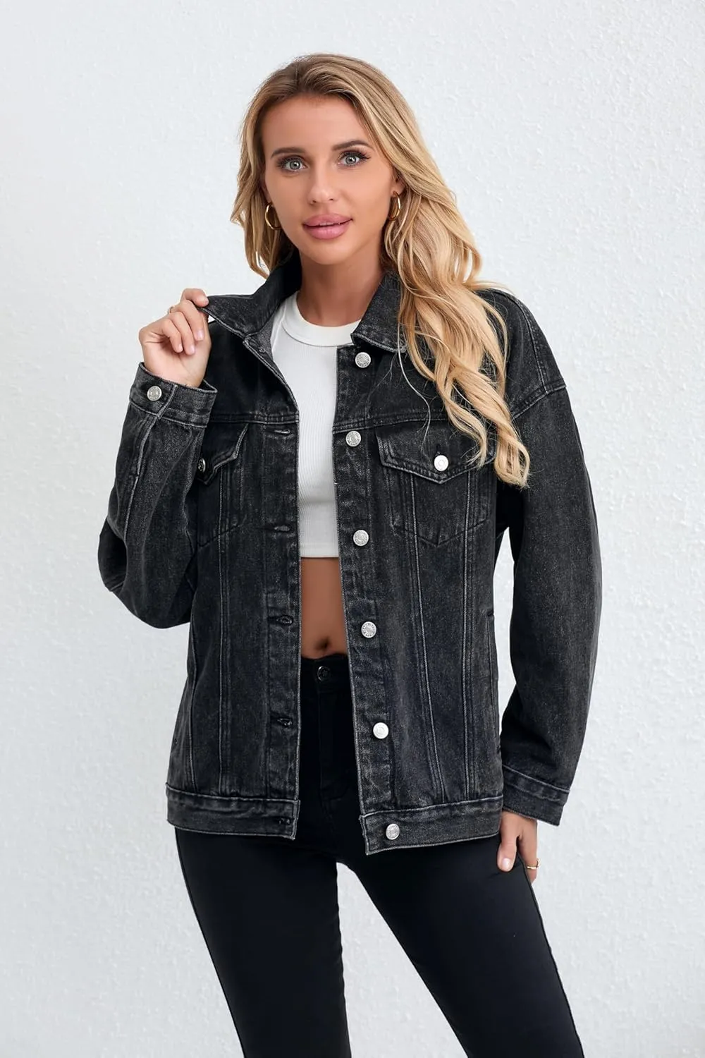Jean Jacket for Women, Oversize Trendy Denim Jacket, Women's Loose Long Boyfriend Jean Jackets Coat