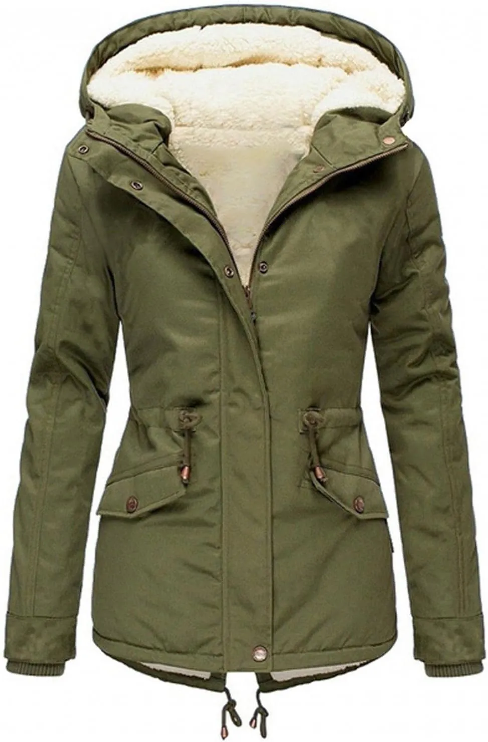 Jiabing Women's Thick Cotton Padded Jackets Winter Hooded Windbreak Warm Long Sleeve Coat Fleece Liner Slim Fit Parkas