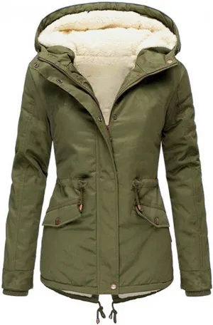 Jiabing Women's Thick Cotton Padded Jackets Winter Hooded Windbreak Warm Long Sleeve Coat Fleece Liner Slim Fit Parkas
