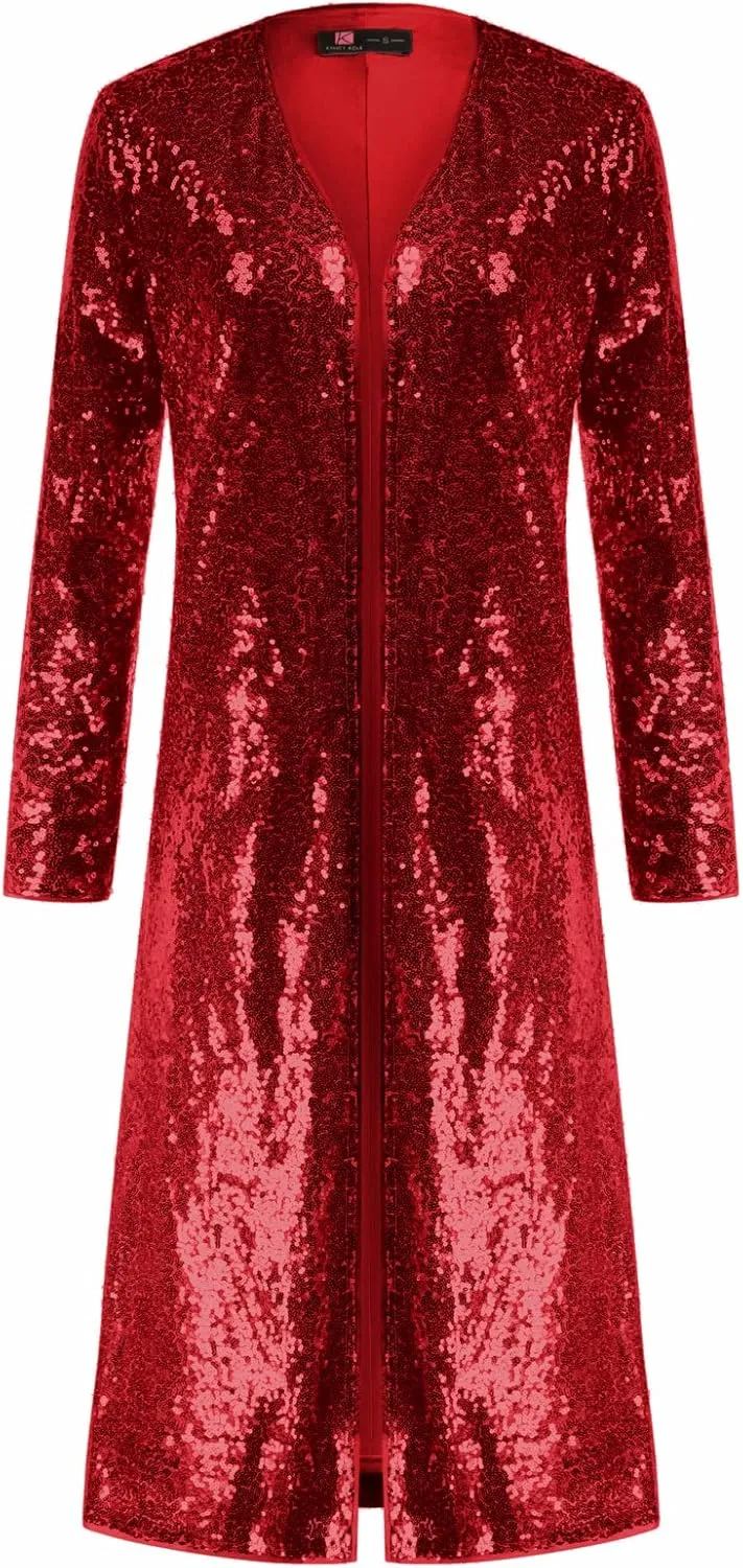 KANCY KOLE Women Sequin Cardigan Long Sleeve Open Front Jacket Blazers for Holiday Christmas