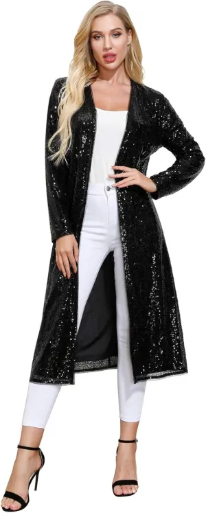 KANCY KOLE Women Sequin Cardigan Long Sleeve Open Front Jacket Blazers for Holiday Christmas