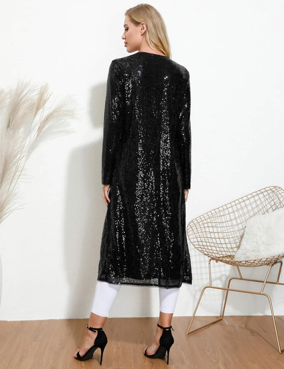 KANCY KOLE Women Sequin Cardigan Long Sleeve Open Front Jacket Blazers for Holiday Christmas