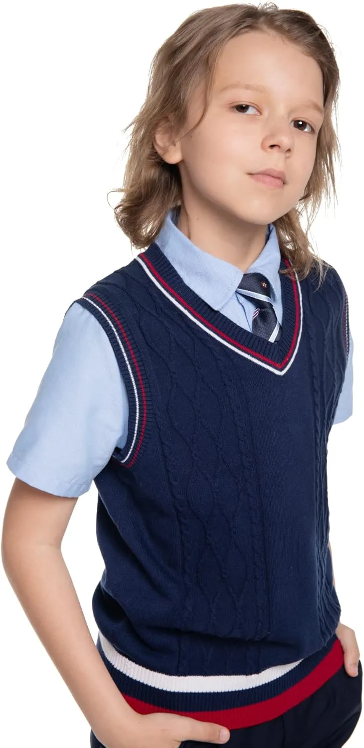 Kid Nation Boys Sweater Vest 100% Cotton School Uniform Vest for Girls Boy Toddler Kids Knit Vest
