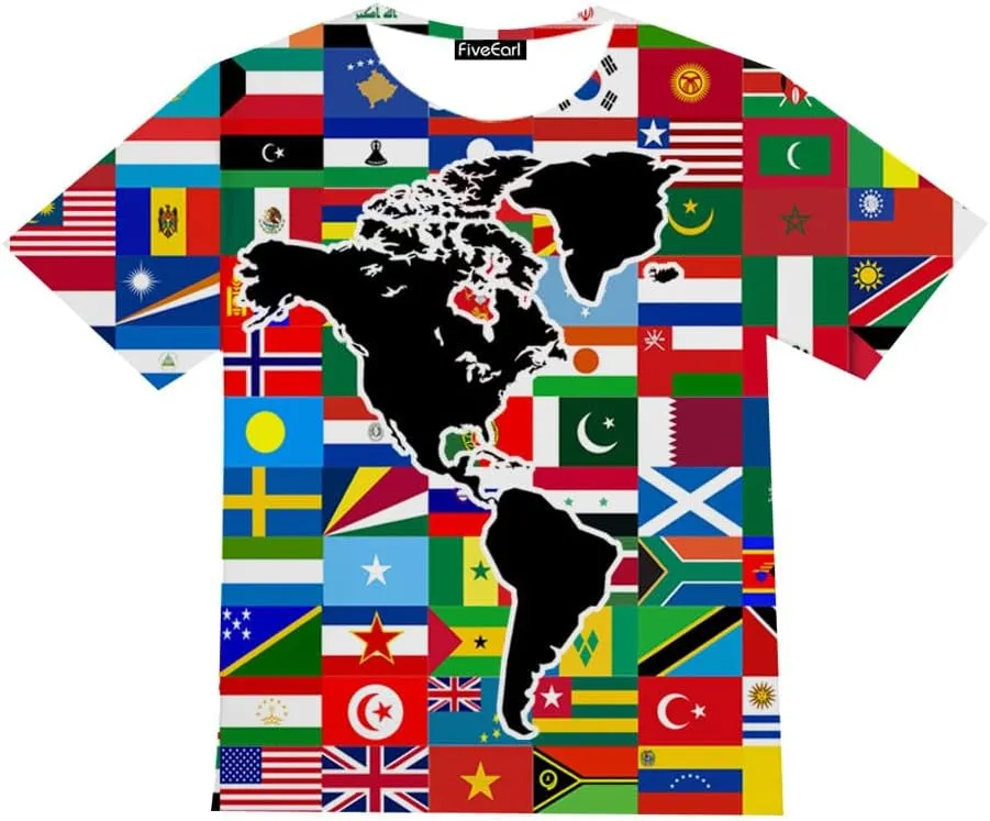 Kids Print 3D Print World Flags of The Countries Funny Graphic Pattern Holiday Tees Shirts for Youth Boys Girls 4-14 Years