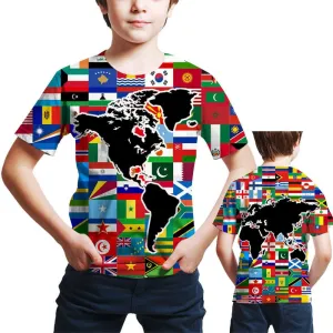 Kids Print 3D Print World Flags of The Countries Funny Graphic Pattern Holiday Tees Shirts for Youth Boys Girls 4-14 Years