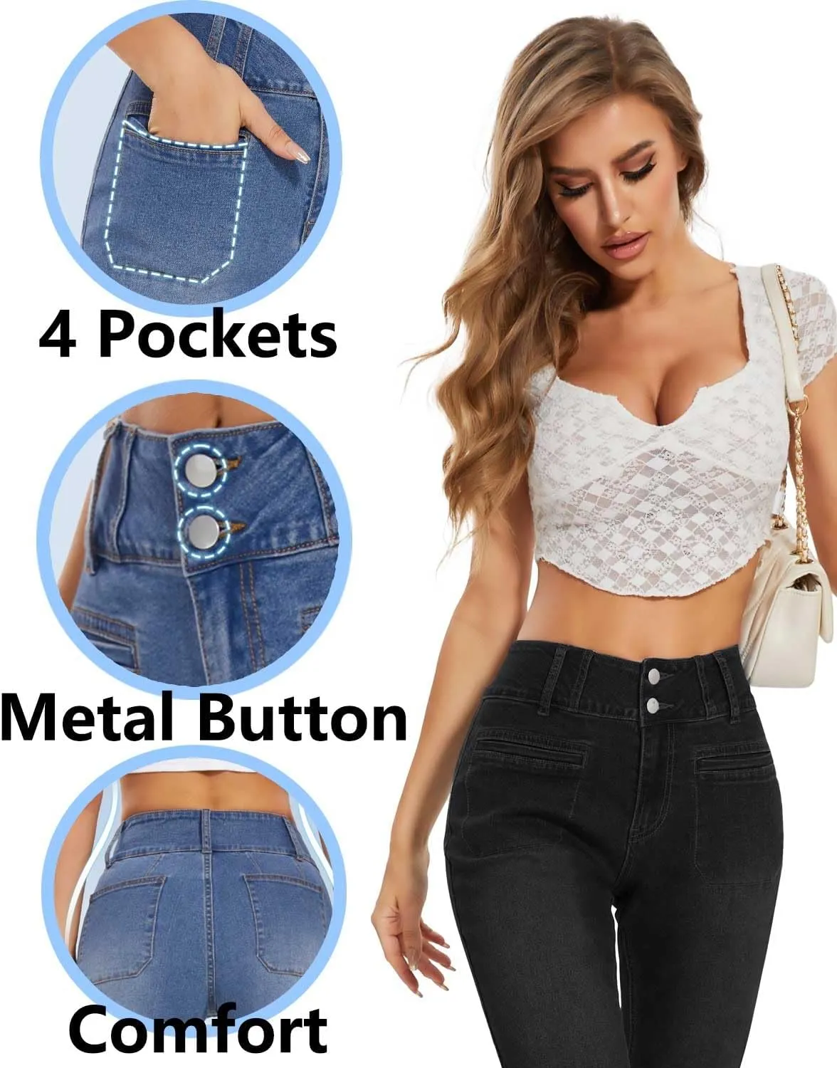 KIWI RATA Wide Leg Jeans for Women, High Waisted Straight Leg Loose Stretchy Jeans, Boyfriend Baggy Denim Pants