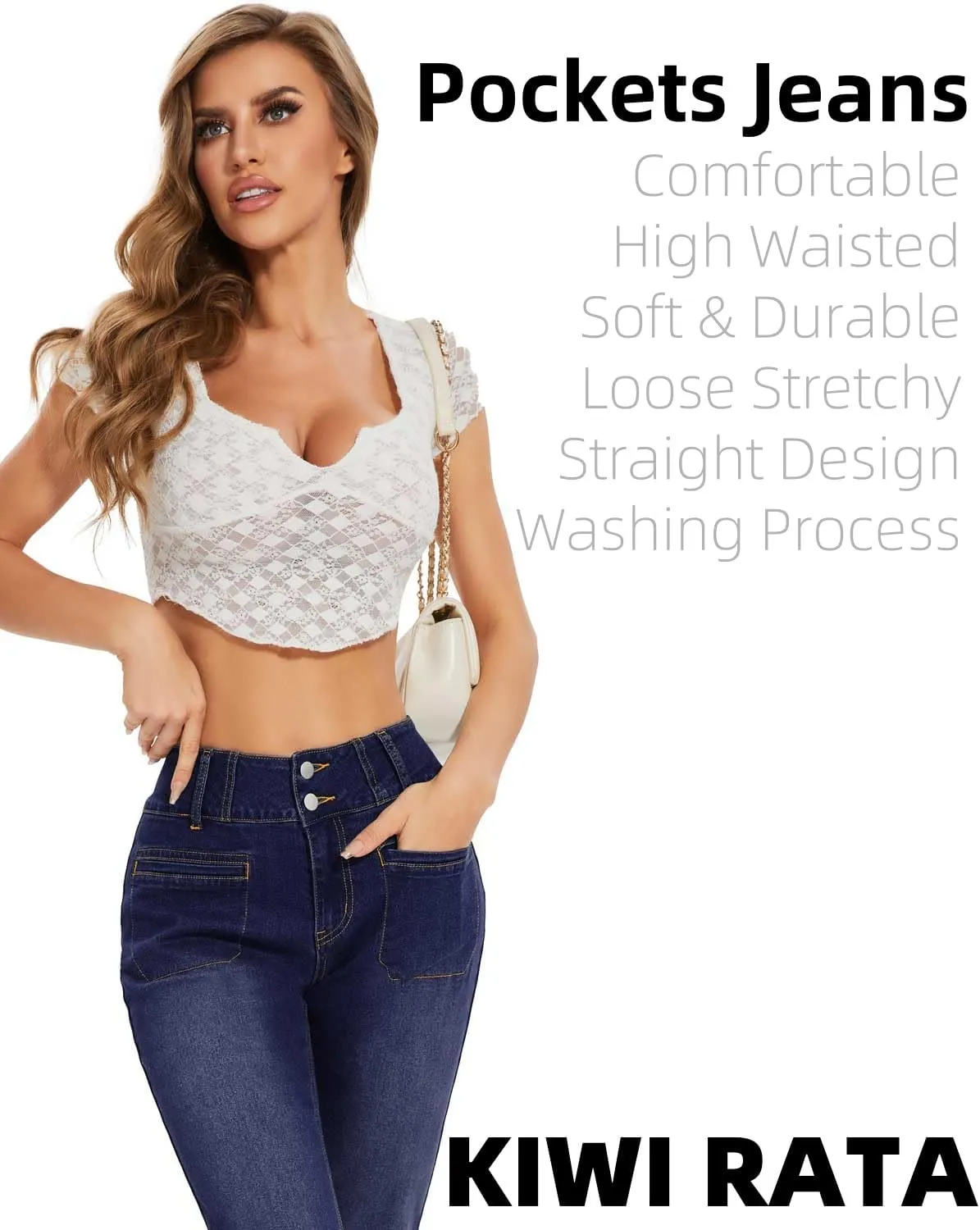 KIWI RATA Wide Leg Jeans for Women, High Waisted Straight Leg Loose Stretchy Jeans, Boyfriend Baggy Denim Pants
