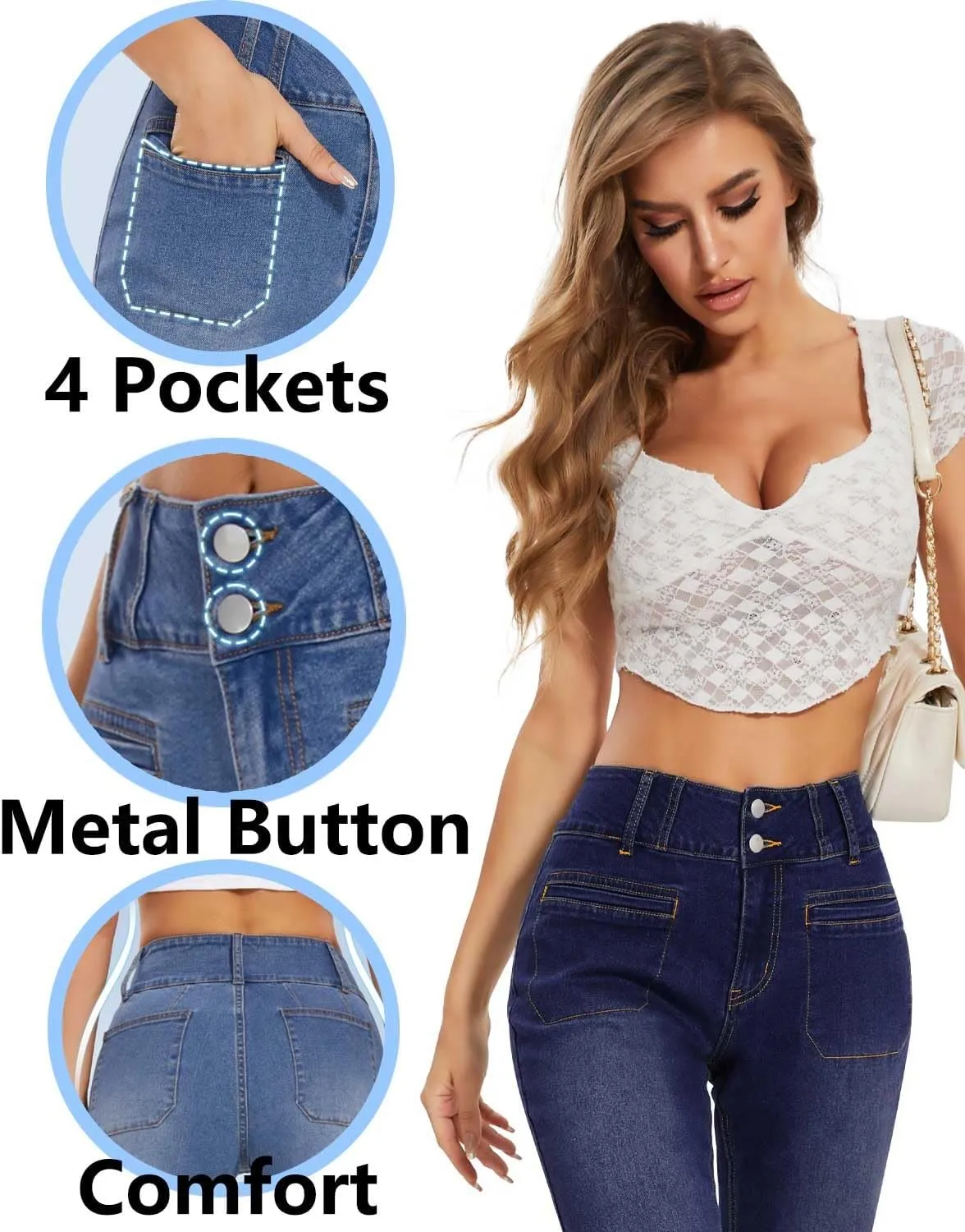 KIWI RATA Wide Leg Jeans for Women, High Waisted Straight Leg Loose Stretchy Jeans, Boyfriend Baggy Denim Pants