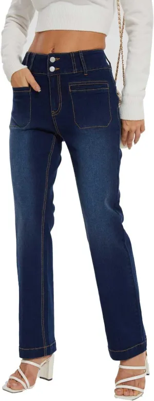 KIWI RATA Wide Leg Jeans for Women, High Waisted Straight Leg Loose Stretchy Jeans, Boyfriend Baggy Denim Pants