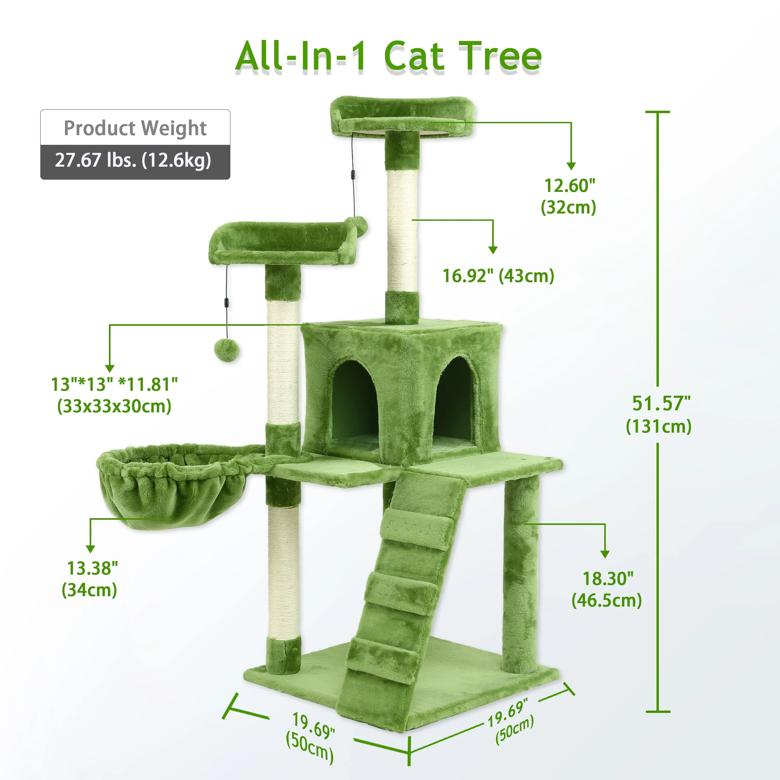 KZLAA 54in Cat Tree Cat Tower Condo Furniture Scratch Post