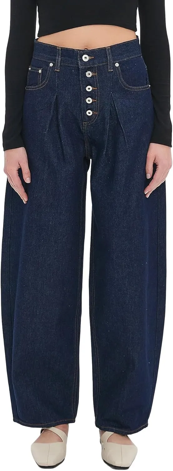 Ladyful Womens Wide Leg Barrel Jeans Baggy High Waisted Jeans Boyfriend Loose Trendy Denim Pant Trouser