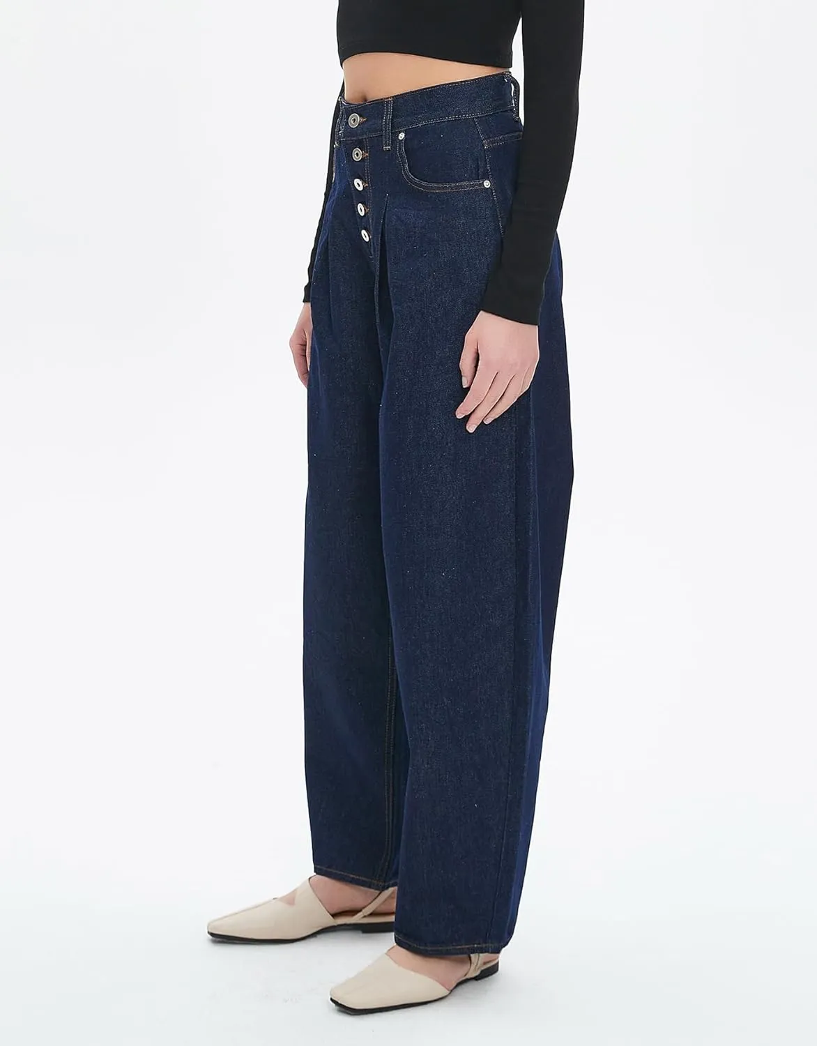 Ladyful Womens Wide Leg Barrel Jeans Baggy High Waisted Jeans Boyfriend Loose Trendy Denim Pant Trouser