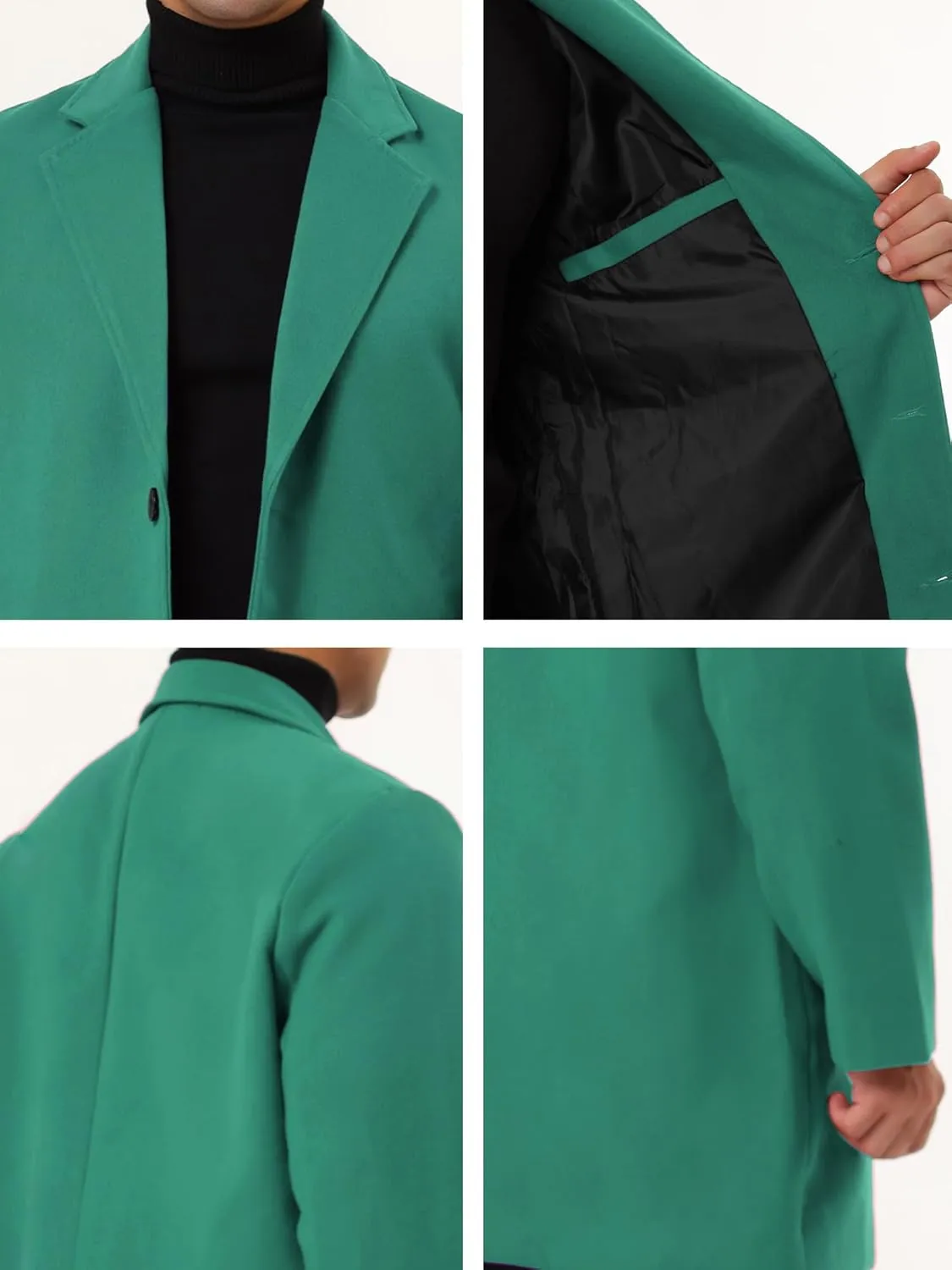 Lars Amadeus Men's Trench Coat Slim Fit Winter Notched Lapel Single Breasted Long Jacket Overcoat