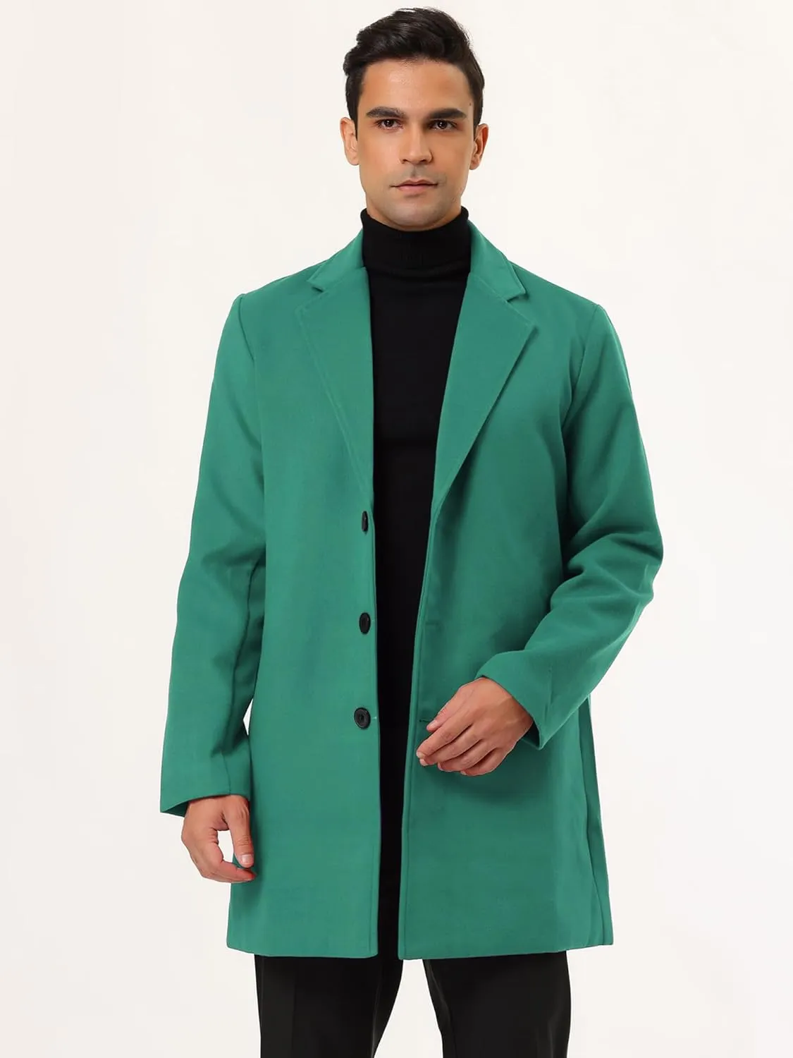 Lars Amadeus Men's Trench Coat Slim Fit Winter Notched Lapel Single Breasted Long Jacket Overcoat