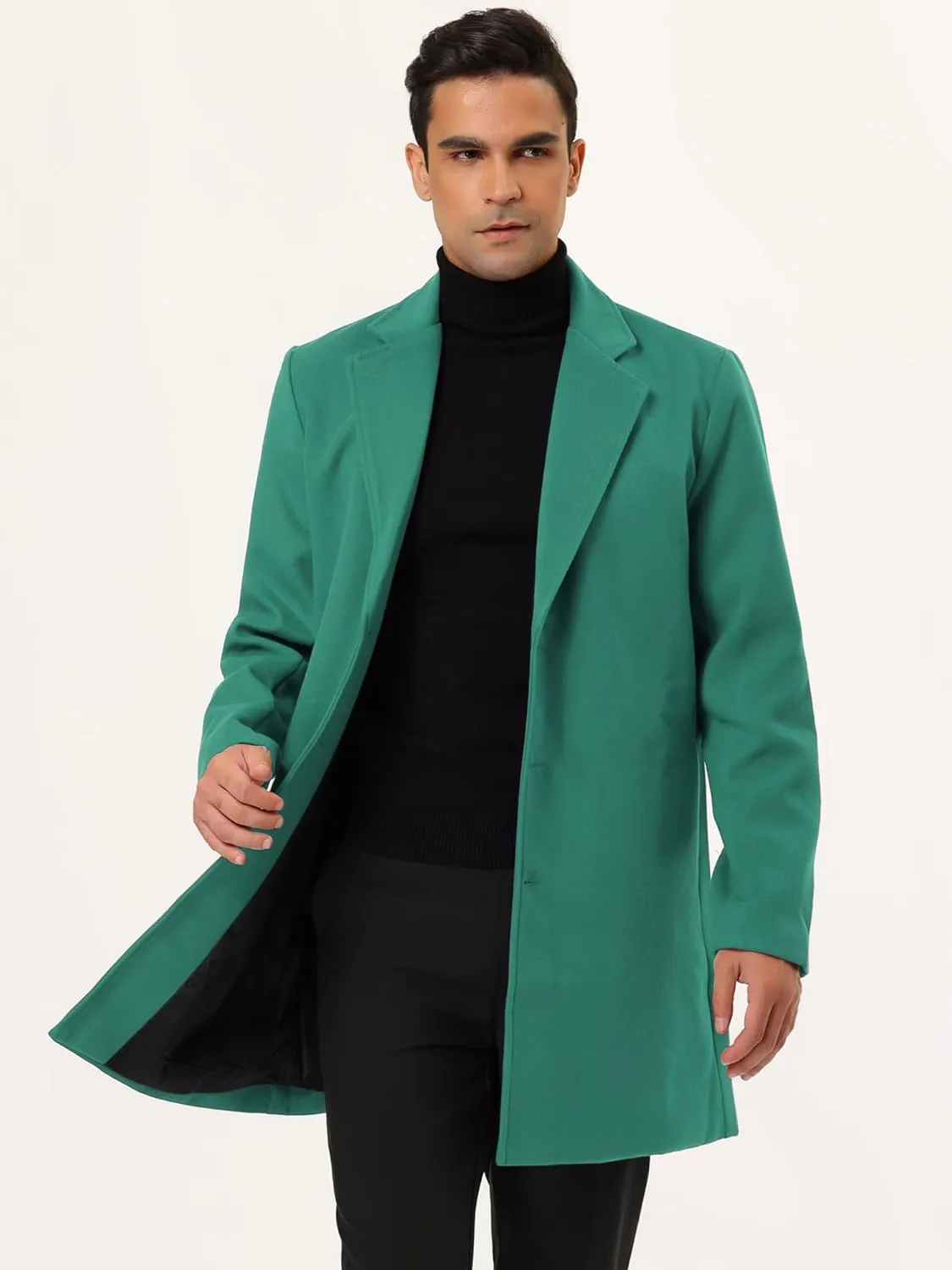 Lars Amadeus Men's Trench Coat Slim Fit Winter Notched Lapel Single Breasted Long Jacket Overcoat