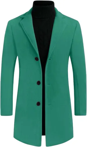 Lars Amadeus Men's Trench Coat Slim Fit Winter Notched Lapel Single Breasted Long Jacket Overcoat