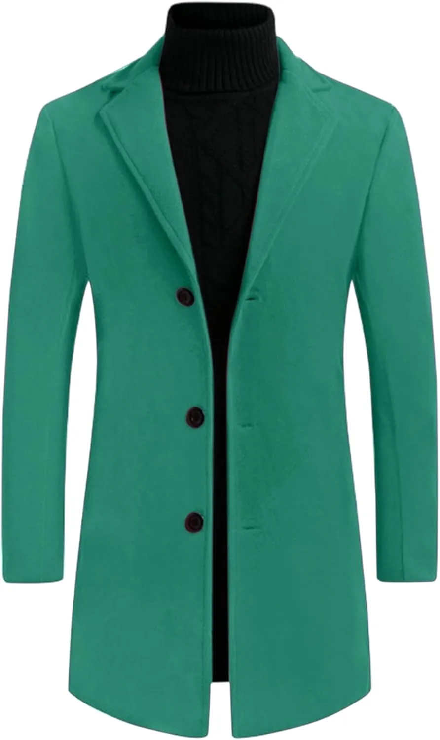Lars Amadeus Men's Trench Coat Slim Fit Winter Notched Lapel Single Breasted Long Jacket Overcoat