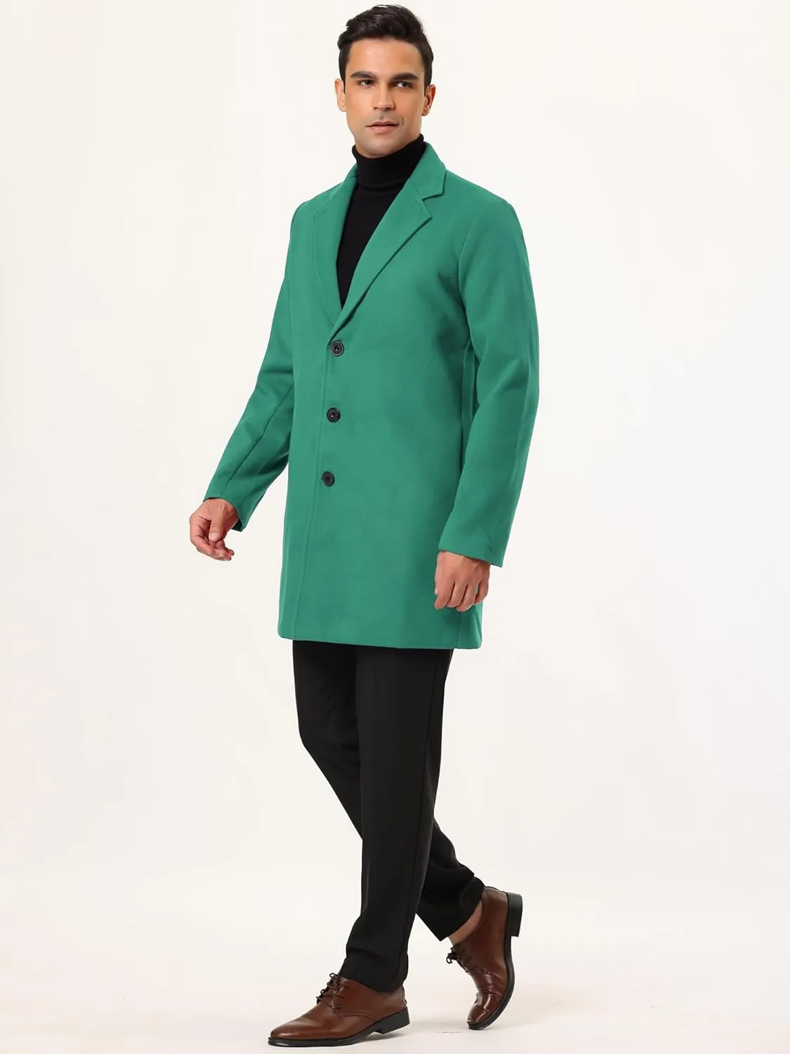 Lars Amadeus Men's Trench Coat Slim Fit Winter Notched Lapel Single Breasted Long Jacket Overcoat