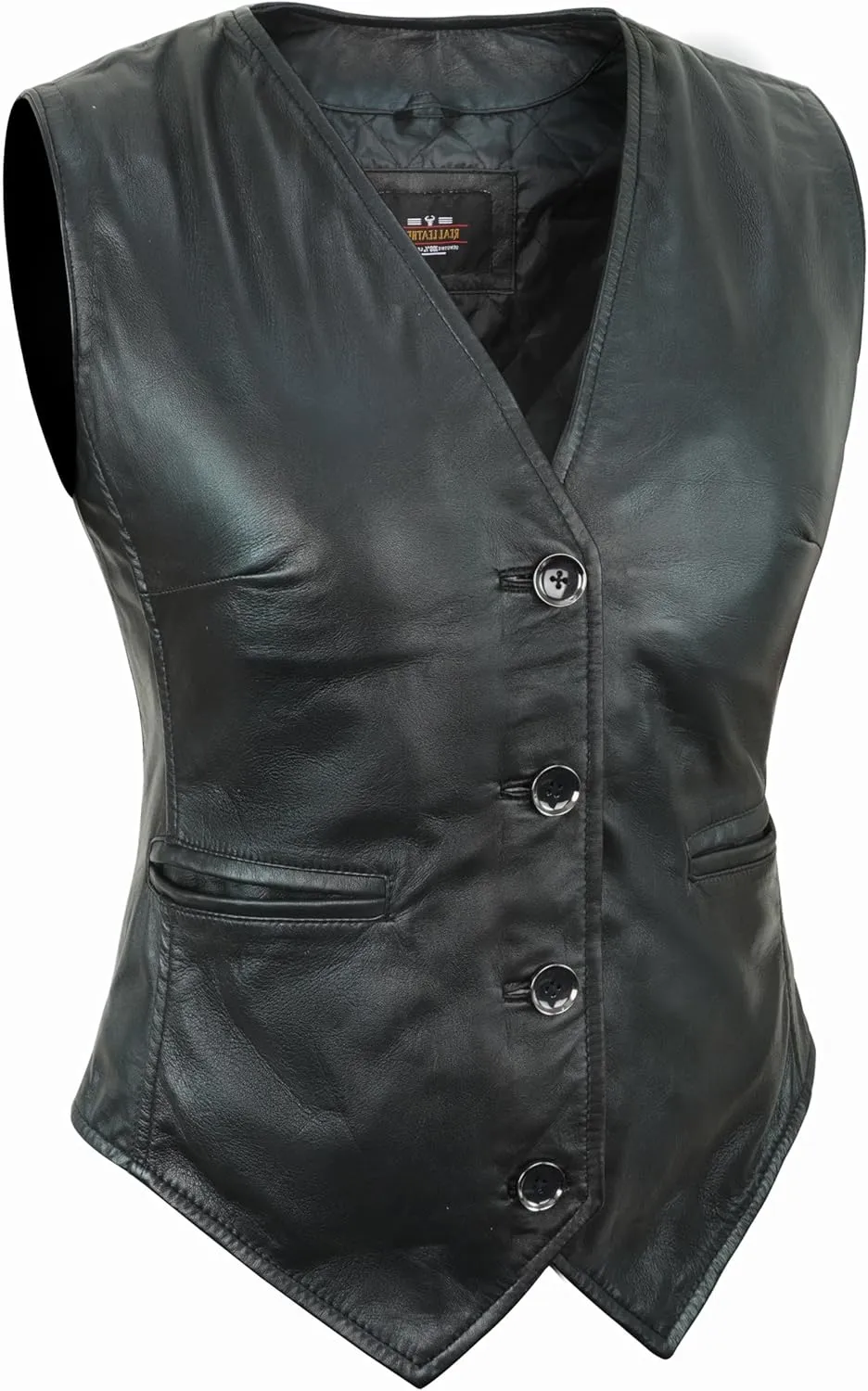 Leather Vest Women Button-Up Waistcoat Real Leather Sleeveless Biker Vest Business Classic