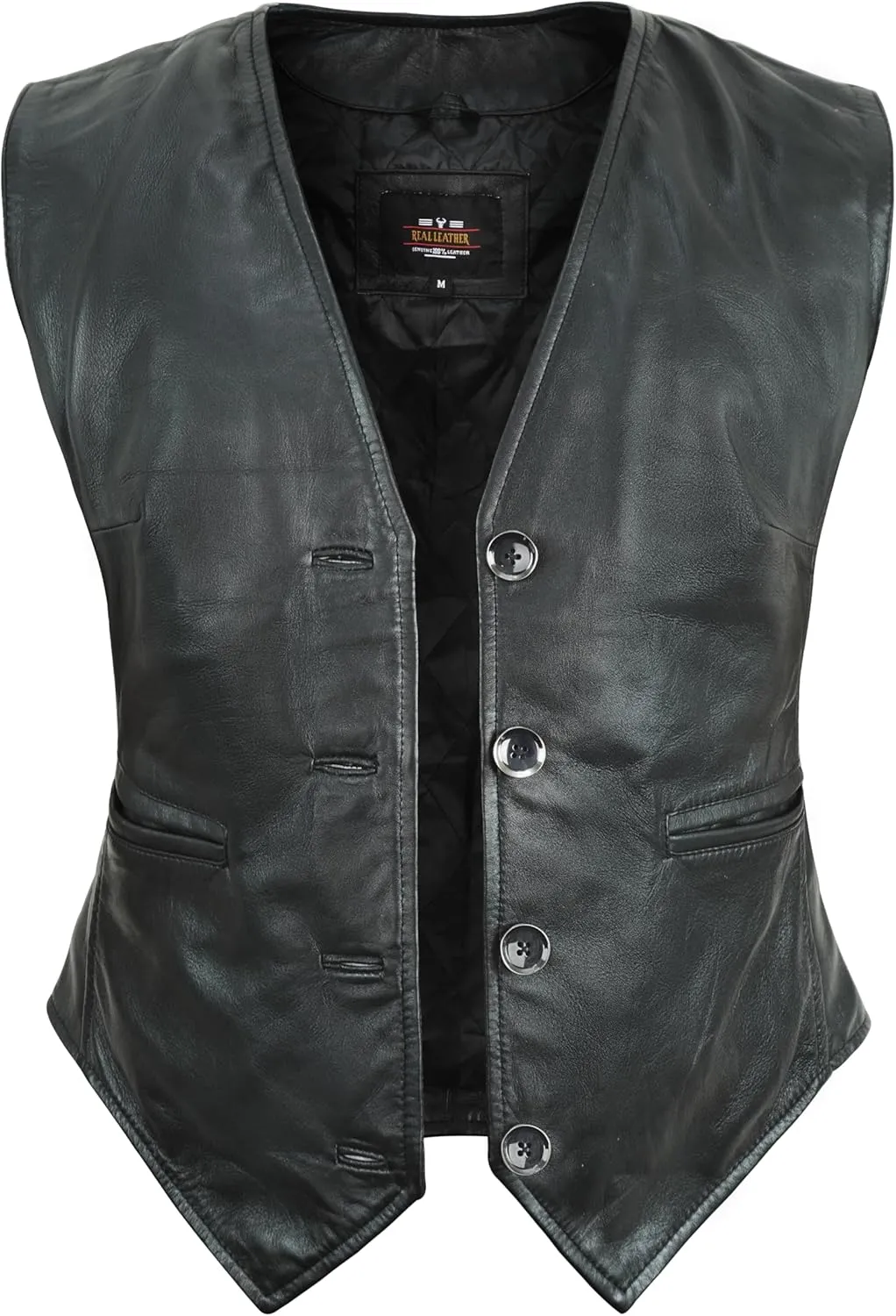Leather Vest Women Button-Up Waistcoat Real Leather Sleeveless Biker Vest Business Classic
