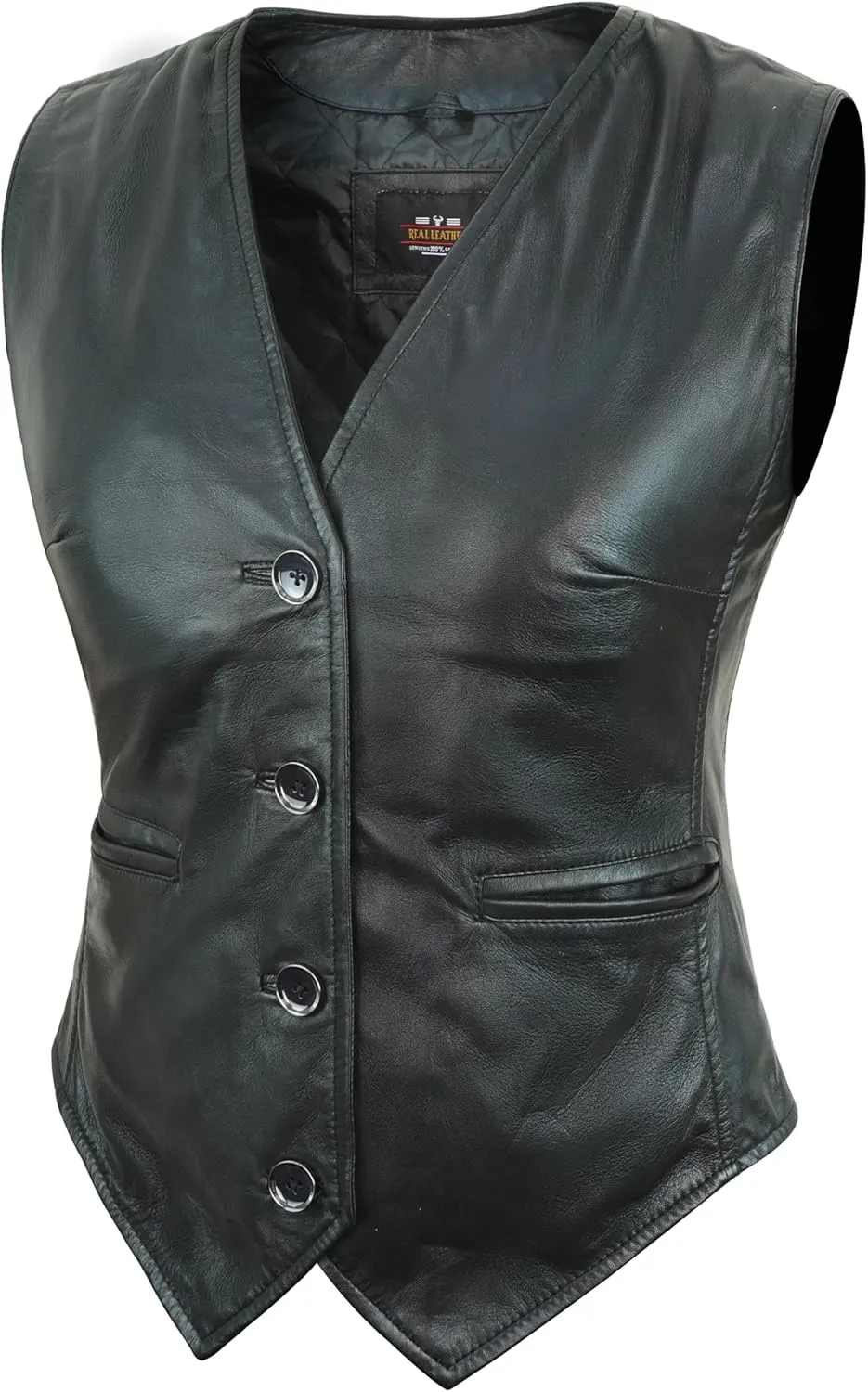 Leather Vest Women Button-Up Waistcoat Real Leather Sleeveless Biker Vest Business Classic
