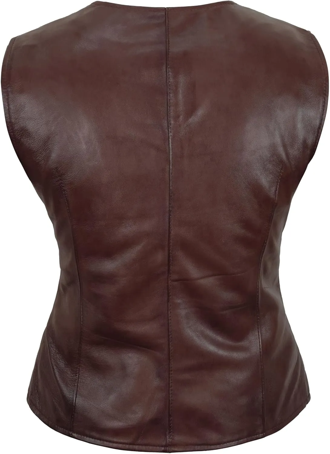 Leather Vest Women Button-Up Waistcoat Real Leather Sleeveless Biker Vest Business Classic