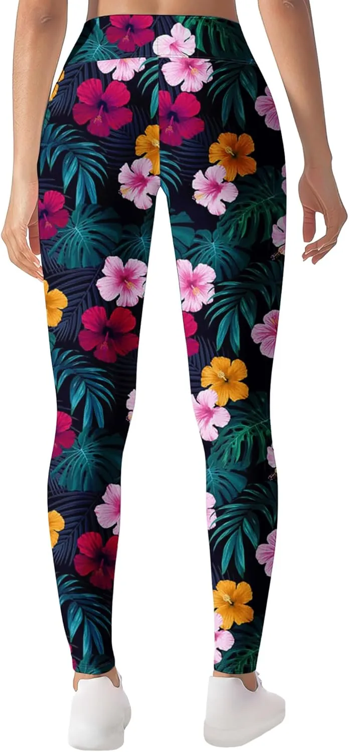 Leggings for Women Funny Printed Gym Womens Yoga Pants Floral Legging Tropical Athletic Pant