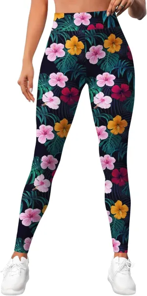 Leggings for Women Funny Printed Gym Womens Yoga Pants Floral Legging Tropical Athletic Pant