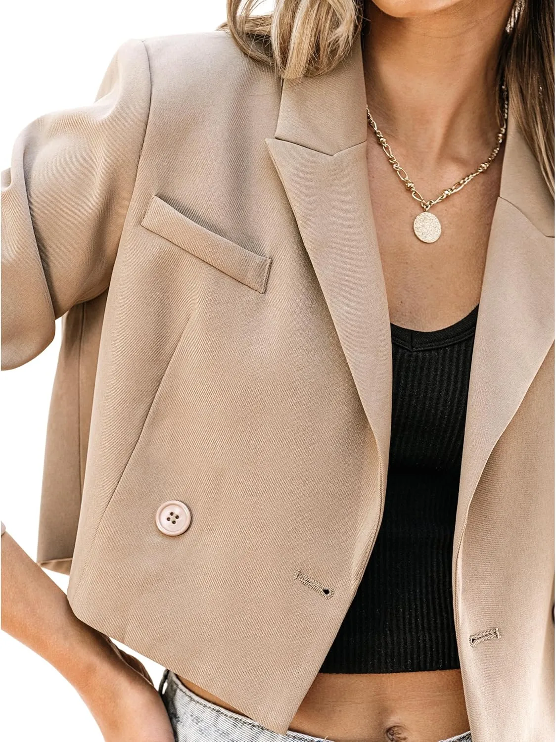 luvamia Cropped Blazers for Women Business Casual Open Front Long Sleeve Suit Jacket Trendy Oversized Work Office Blazer
