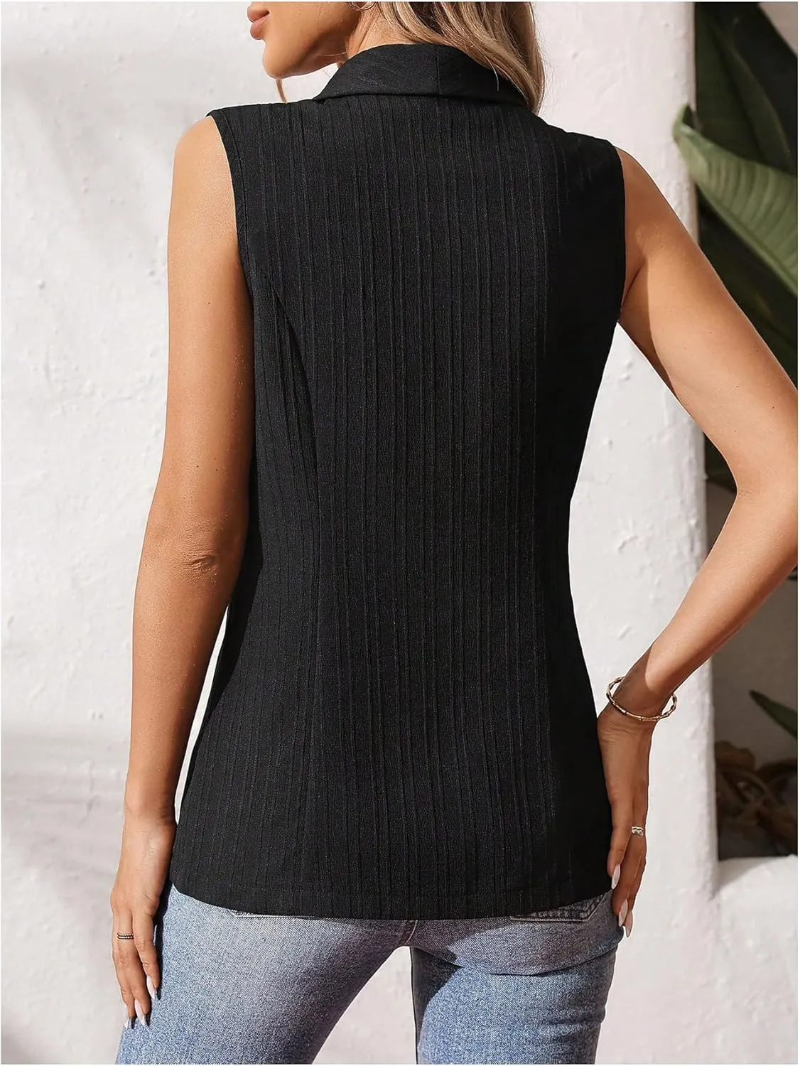 MakeMeChic Women's Sleeveless Lapel Blazer Vest Button Front Work Office Blazers Jacket