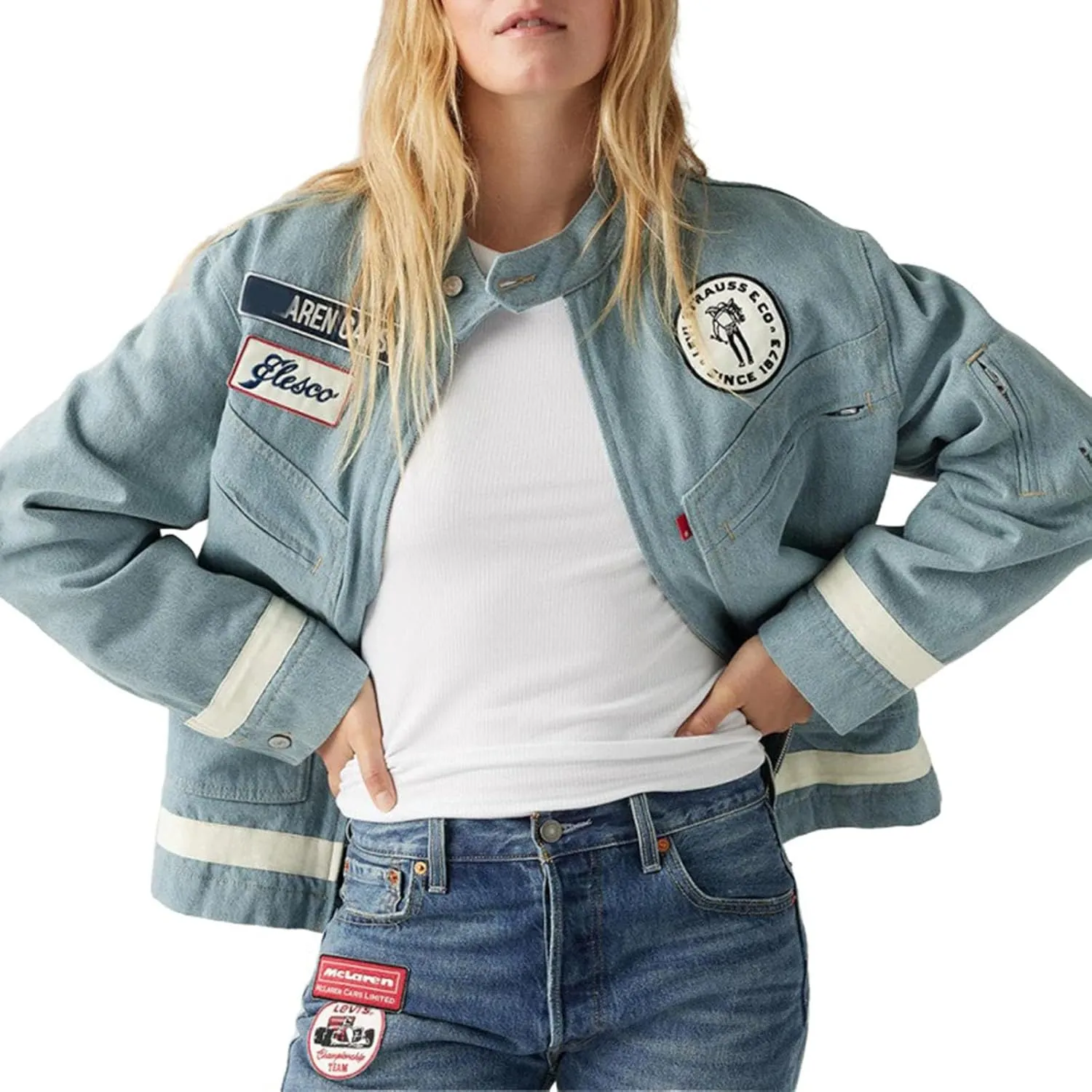 Mandonce Denim Jacket for Women Cargo Distressed Vintage Y2K Tops with Pocket Jackets for Women Trendy