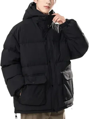 Men Parkas Puffer Jackets Padded Cotton Coat Hooded Trendy Puffer Jacket Warm Cotton Jacket