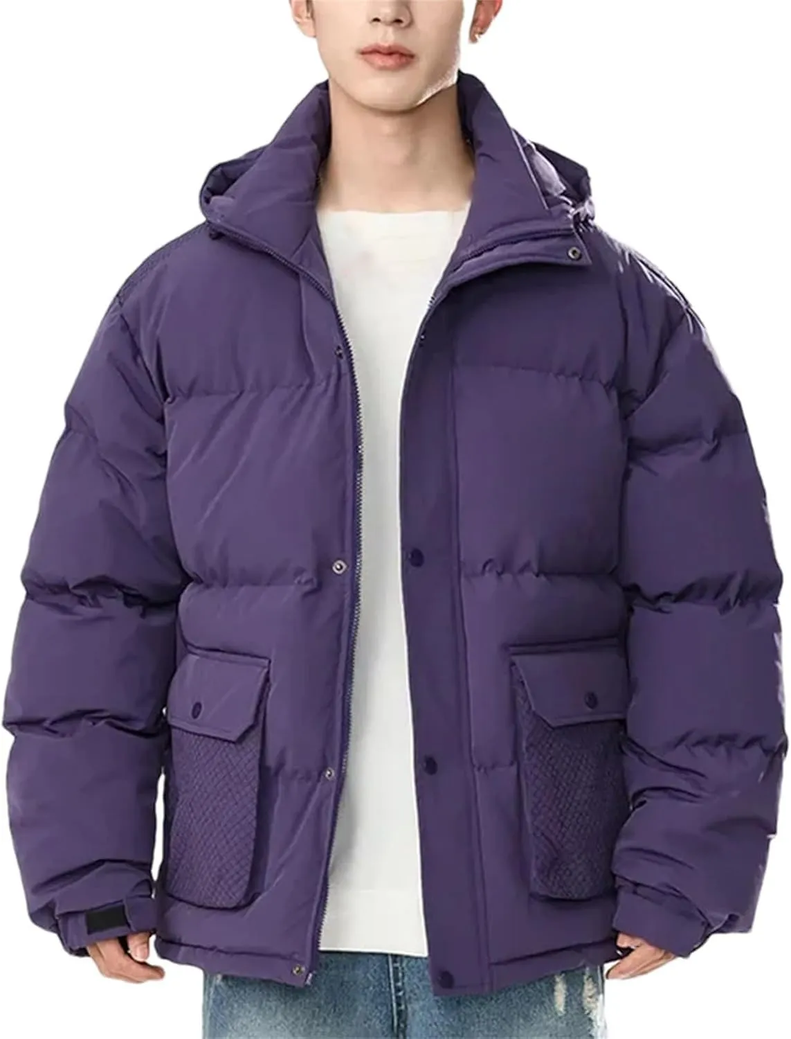 Men Parkas Puffer Jackets Padded Cotton Coat Hooded Trendy Puffer Jacket Warm Cotton Jacket