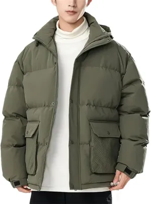 Men Parkas Puffer Jackets Padded Cotton Coat Hooded Trendy Puffer Jacket Warm Cotton Jacket