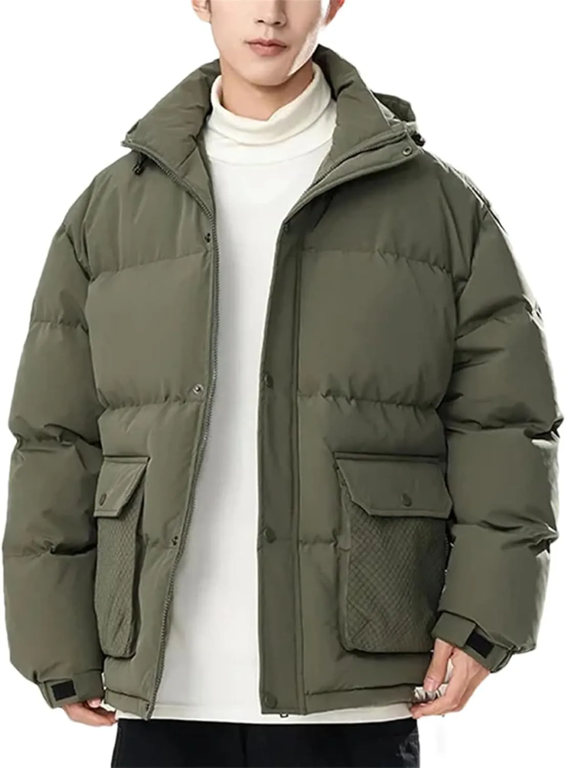 Men Parkas Puffer Jackets Padded Cotton Coat Hooded Trendy Puffer Jacket Warm Cotton Jacket