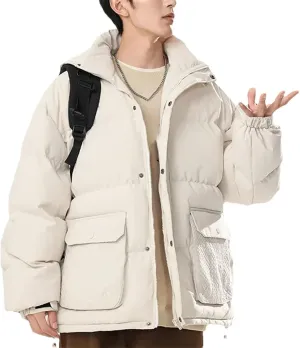 Men Parkas Puffer Jackets Padded Cotton Coat Hooded Trendy Puffer Jacket Warm Cotton Jacket