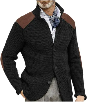 Mens Cardigan Sweater Shawl Collar Button Down Warm Knitted Sweaters Plus Size Elbow Patch Winter Chunky Cardigans