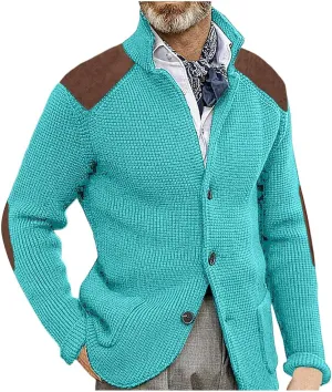 Mens Cardigan Sweater Shawl Collar Button Down Warm Knitted Sweaters Plus Size Elbow Patch Winter Chunky Cardigans