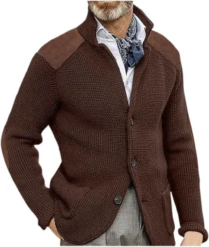 Mens Cardigan Sweater Shawl Collar Button Down Warm Knitted Sweaters Plus Size Elbow Patch Winter Chunky Cardigans
