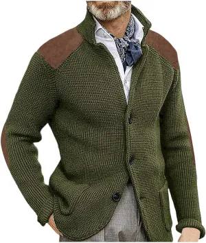 Mens Cardigan Sweater Shawl Collar Button Down Warm Knitted Sweaters Plus Size Elbow Patch Winter Chunky Cardigans