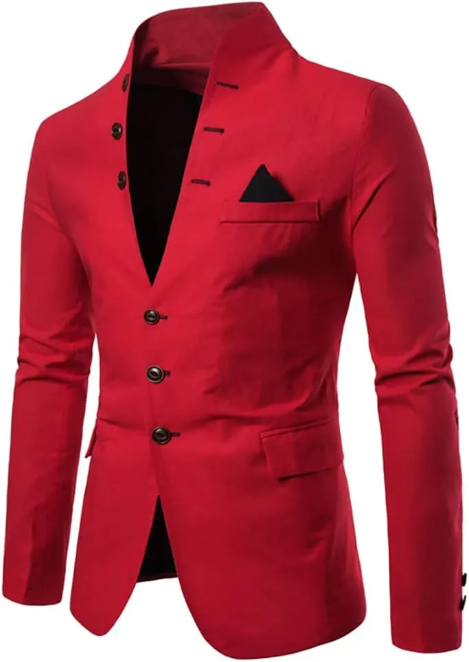 Mens Casual Solid Color Blazer Multi-Buttons Slim Fit Sports Coat for Wedding
