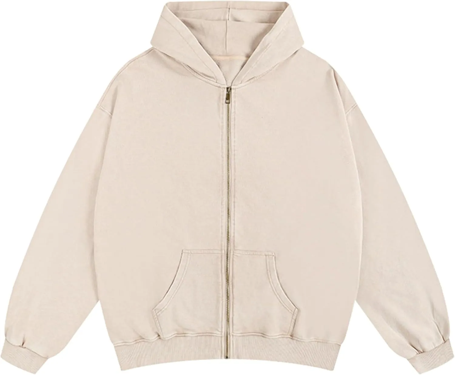 Mens Oversized Sweatshirt Zip Up Hoodie Solid Wash Old Craft Basic Jackets Unisex Heavyweight Casual Sweatshirts