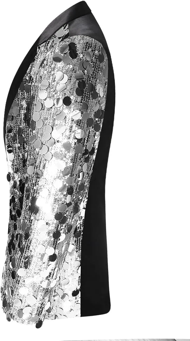 Men's Sequined Blazer for Prom Notched Lapel Single Breasted One Button Unique Design Jacket