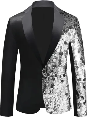 Men's Sequined Blazer for Prom Notched Lapel Single Breasted One Button Unique Design Jacket