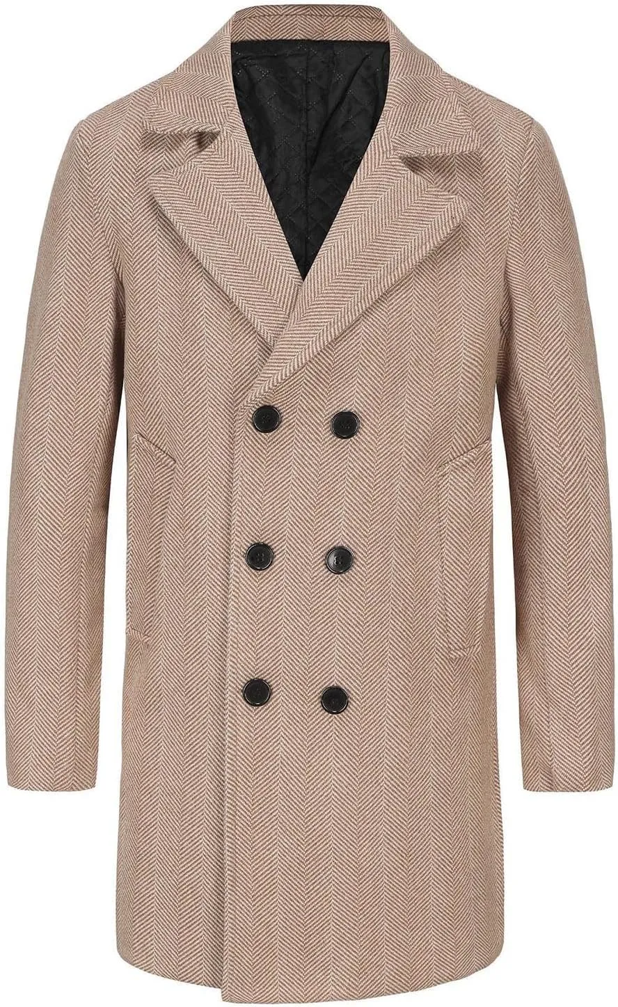 Mens Trench Coat Classic Notched Collar Overcoat Warm Double Breasted Peacoat Elegant Long Jacket Peacoat