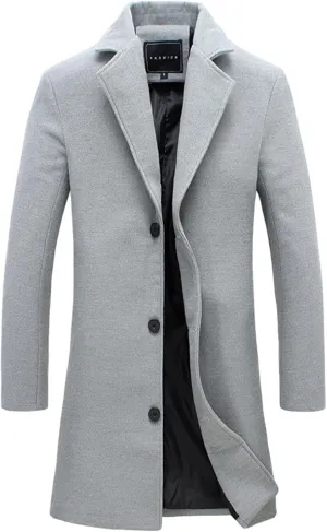 Mens Trench Coat Classic Notched Lapel Overcoat Winter Single Breasted Peacoat Warm Long Jacket Peacoat