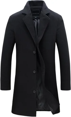 Mens Trench Coat Classic Notched Lapel Overcoat Winter Single Breasted Peacoat Warm Long Jacket Peacoat