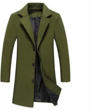 Mens Trench Coat Classic Notched Lapel Overcoat Winter Single Breasted Peacoat Warm Long Jacket Peacoat