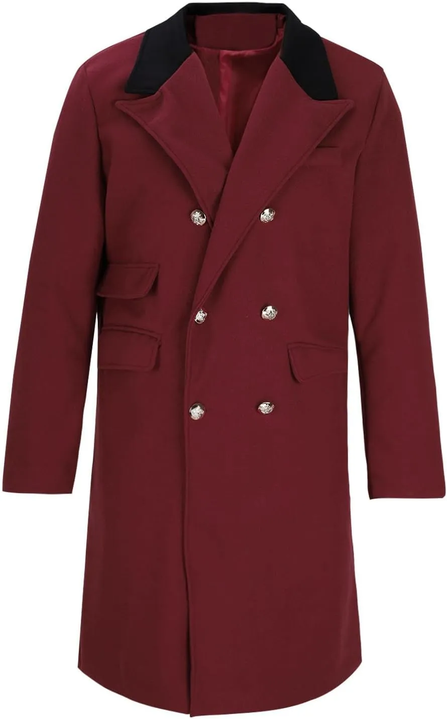 Men's Trench Coat Elegant Notched Lapel Peacoat Classic Single Breasted Overcoat Warm Long Jacket Peacoat